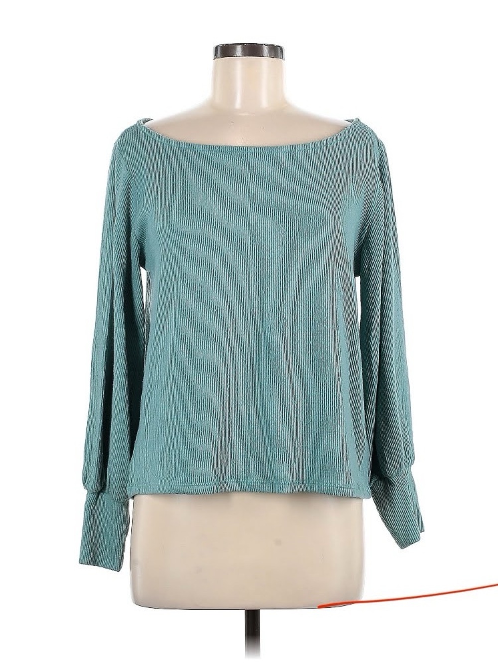 Gibsonlook Ribbed Knit Balloon Sleeve Top Sage Mint Green M